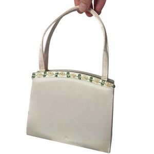 Cream floral vintage evening bag perfect for a bride